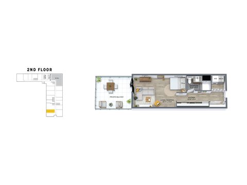 Floor plan for studio, 1 bath, 590 sqft